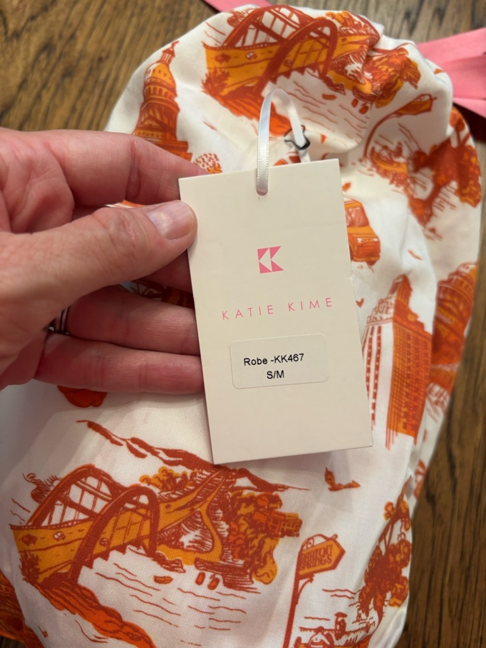 Katie Kime Austin Toile Robe NWT Cotton Modal Belted Lounge Robe Orange UT - Picture 13 of 15
